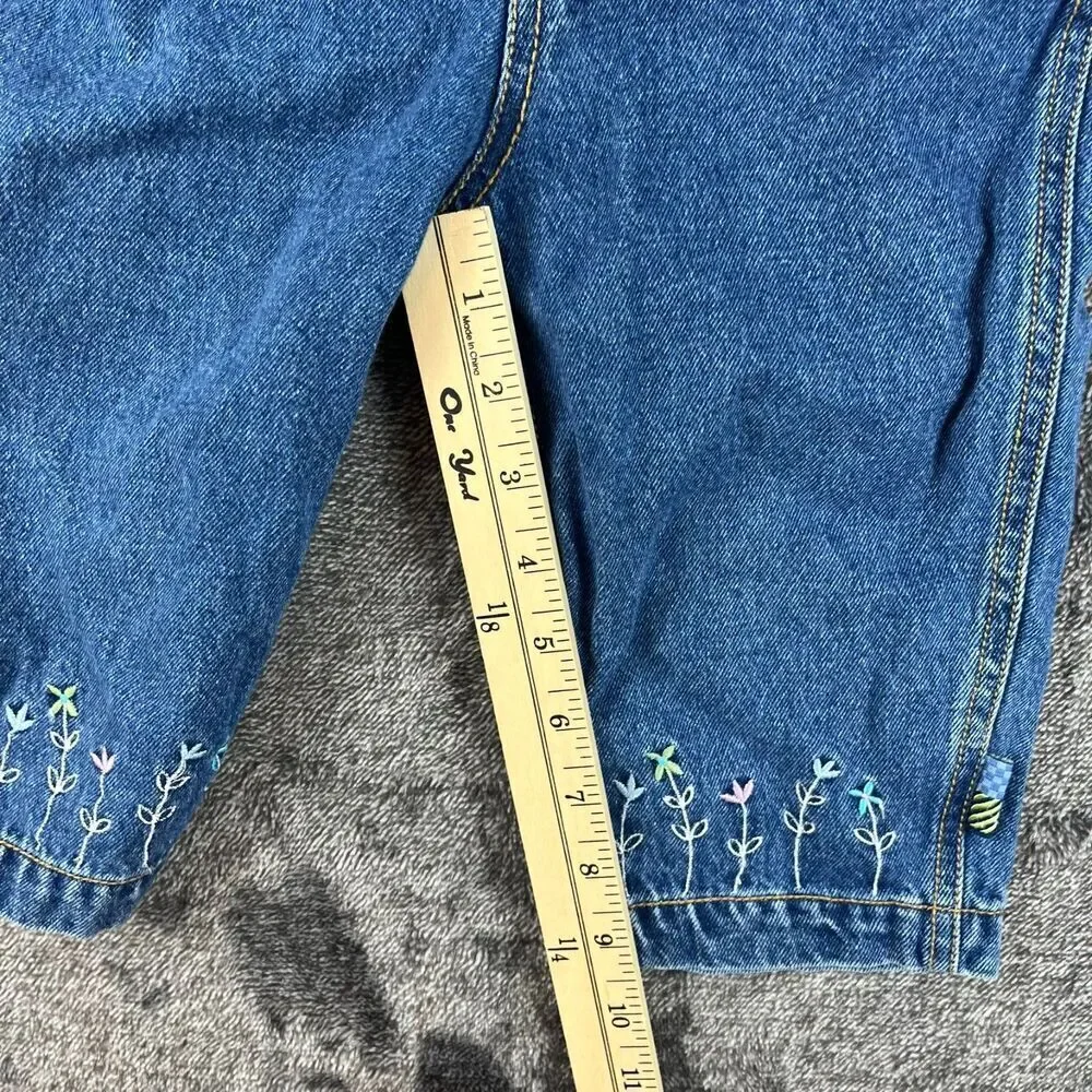 Vtg Gymboree Embroidered Denim Jean Overalls Girl XS 1-2 Years Rainbow Tag